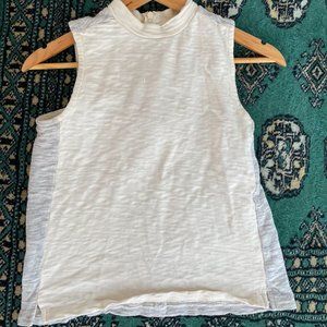 Madewell Cream and Grey Sleeveless Mock Neck Shirt